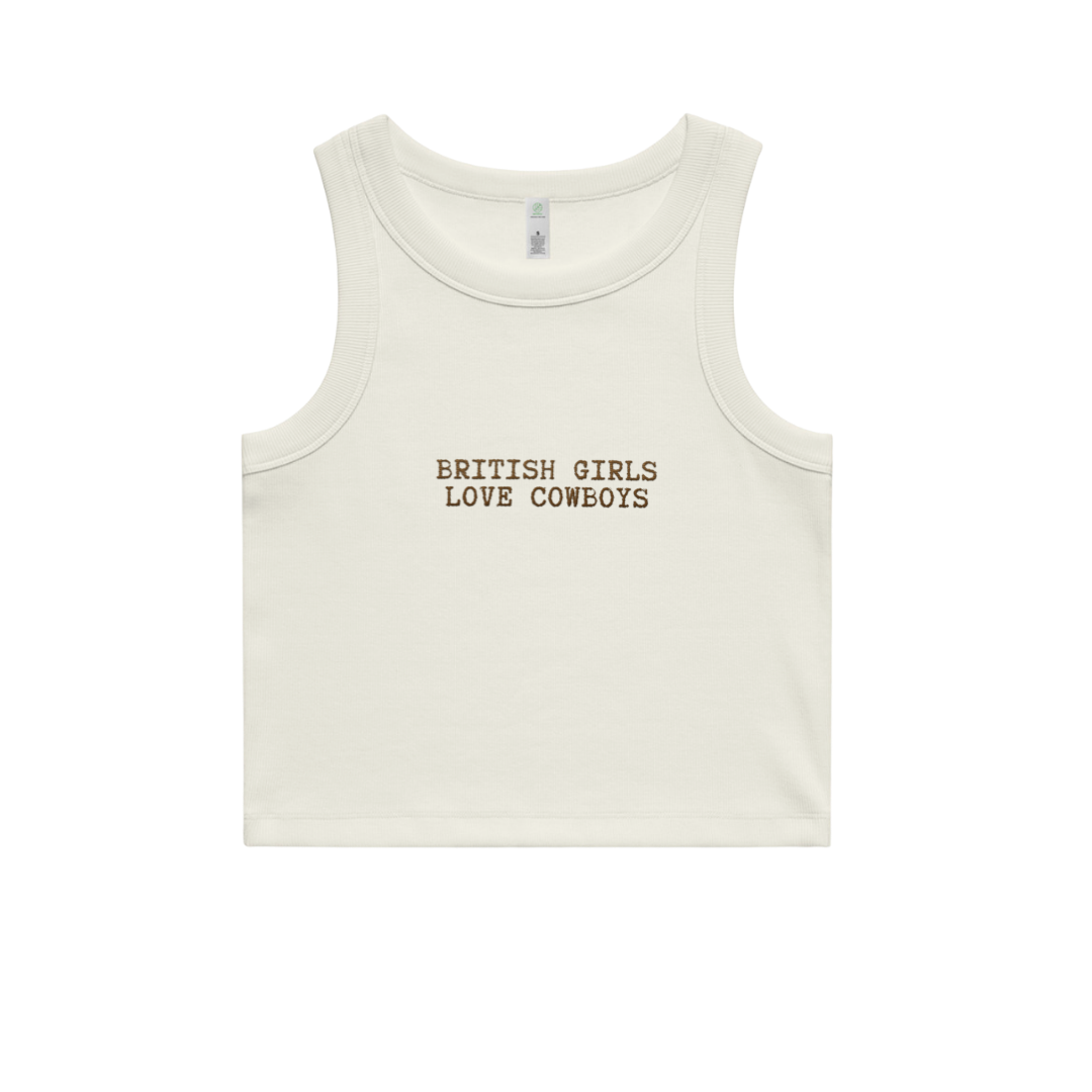 'British Girls Love Cowboys' `Embroidered  Organic Cotton Vest Top