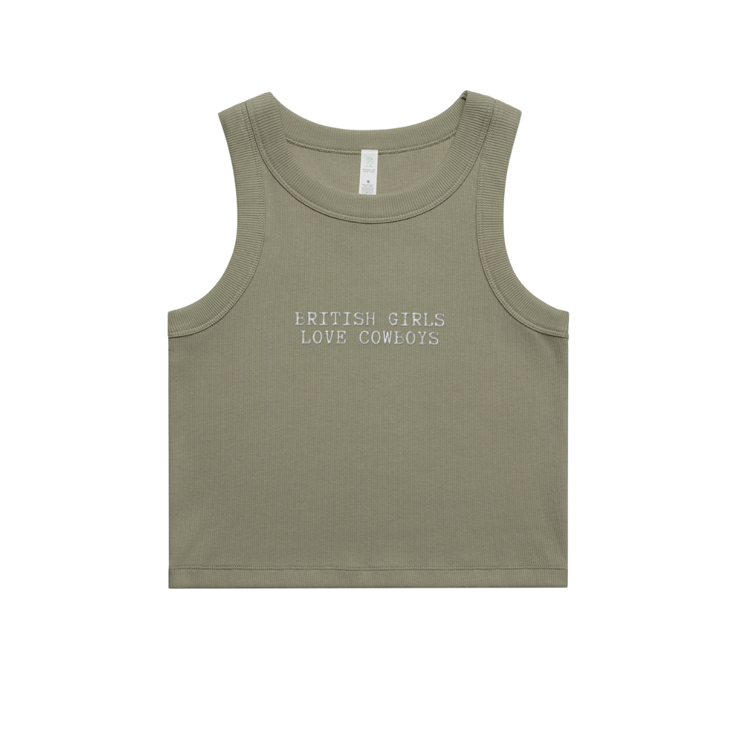 'British Girls Love Cowboys' `Embroidered  Organic Cotton Vest Top