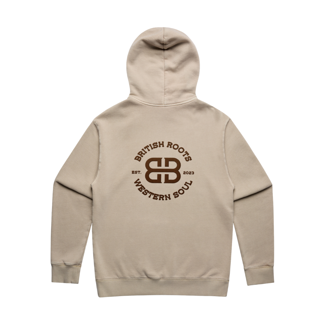 'British Roots, Western Soul' Embroidered Mens Hoodie