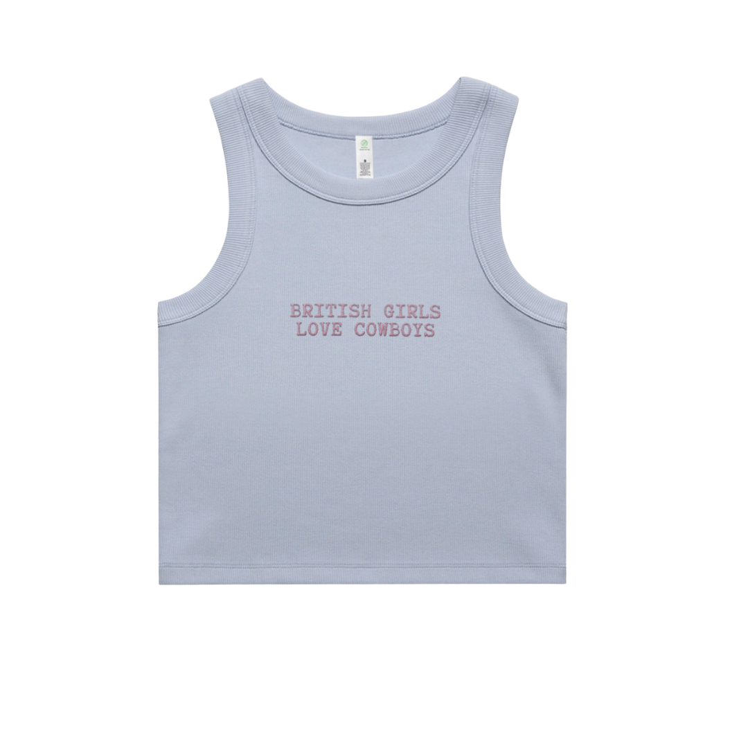 'British Girls Love Cowboys' `Embroidered  Organic Cotton Vest Top